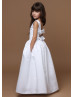 White Satin Bows Back Long Flower Girl Dress